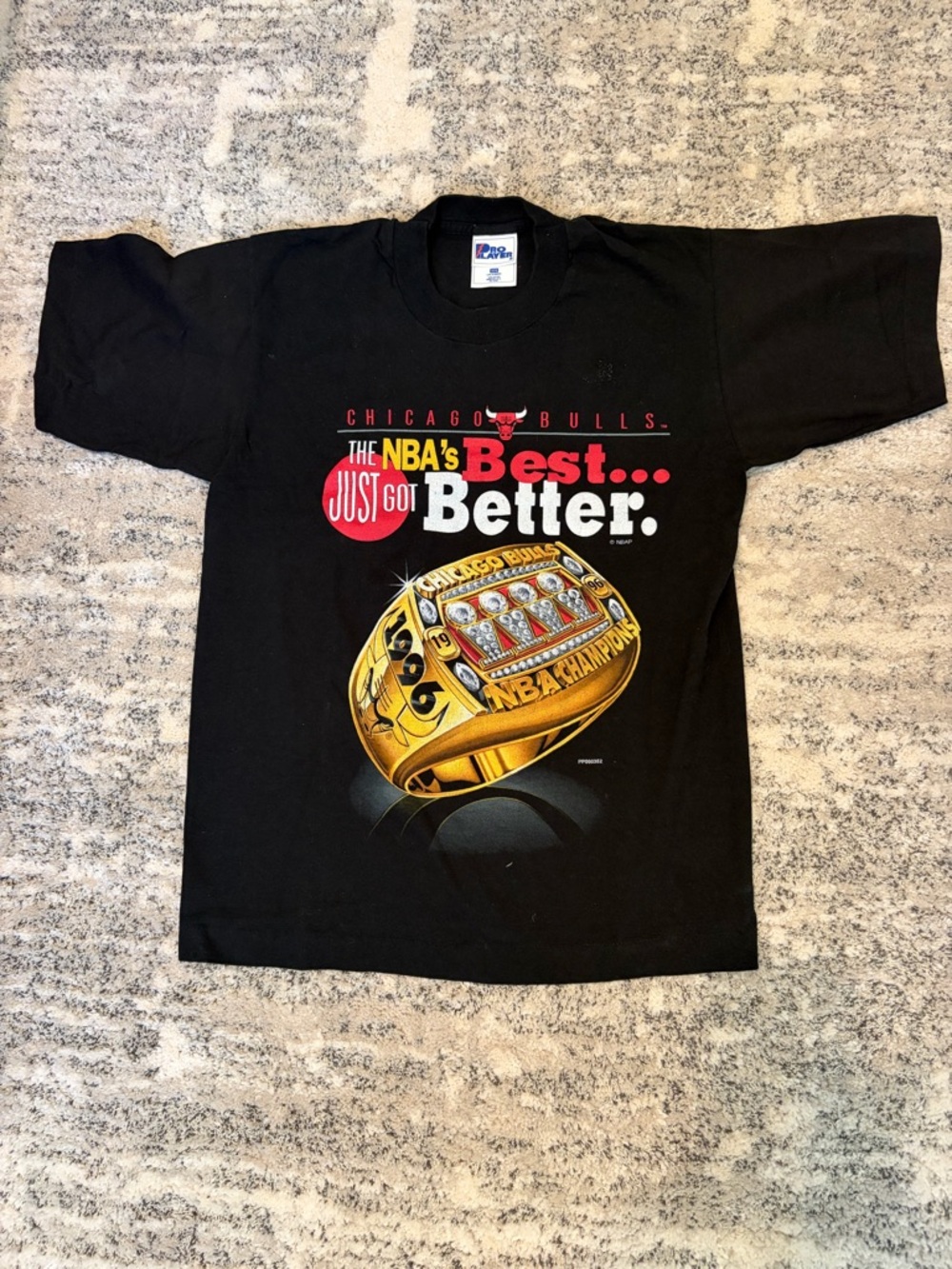 Vintage Pro Player Black Crewneck T-Shirt with Blue and Red Logo-youth